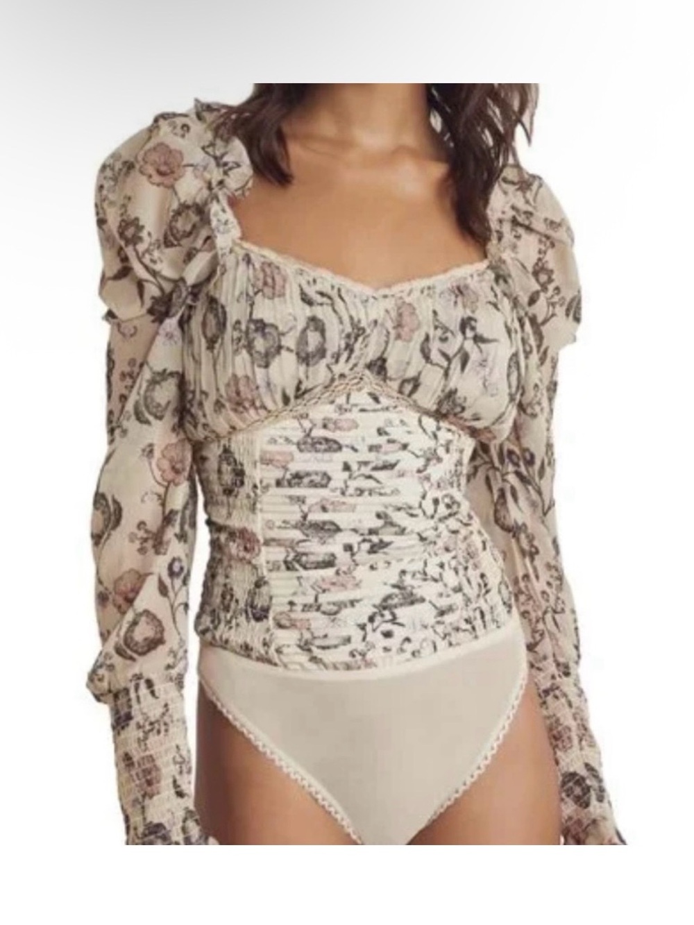 Free People Bridgerton Brunch Date Bodysuit in Ivory Combo
